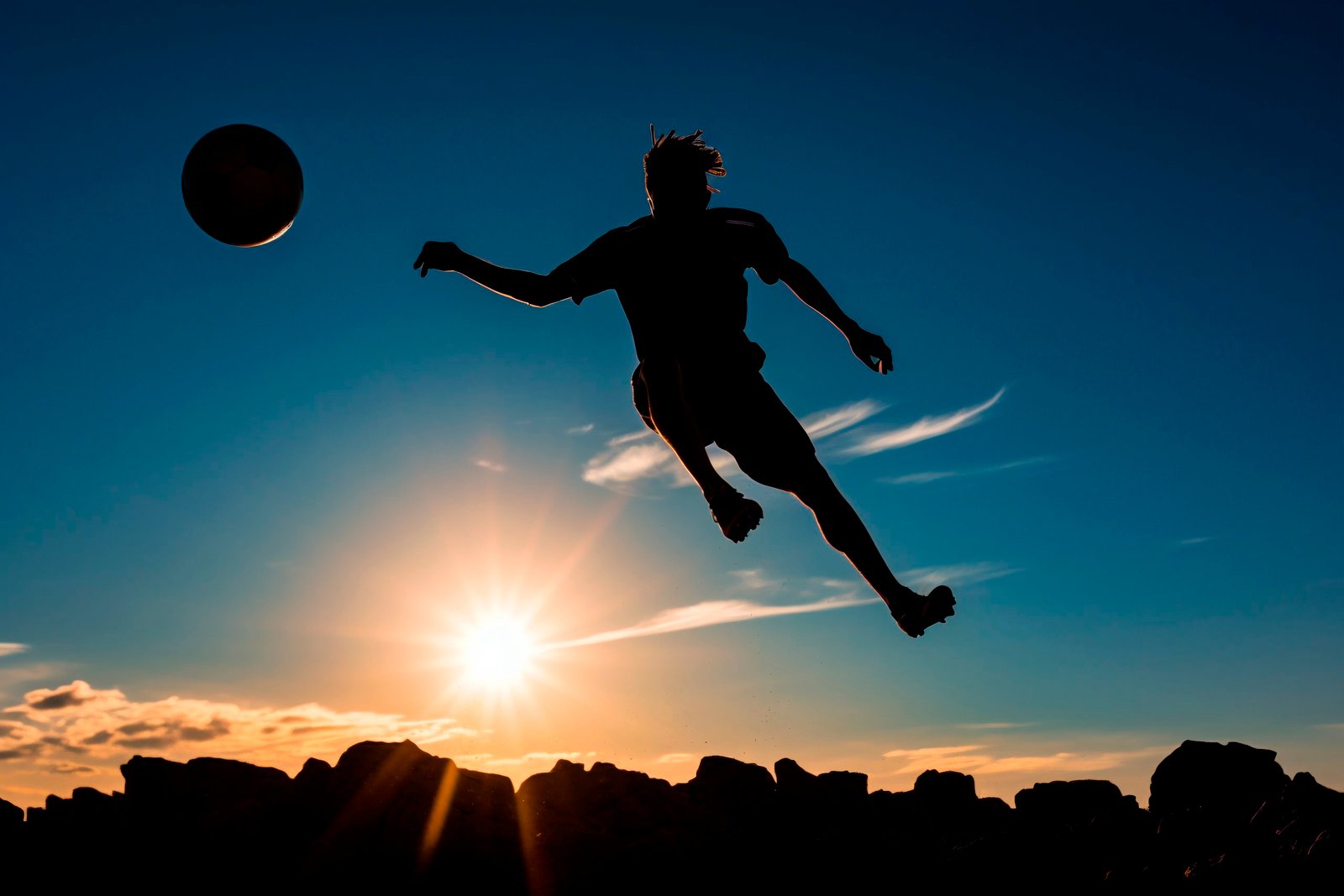 Home view soccer player silhouette match
